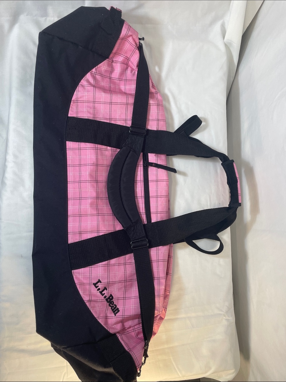 L.L. Bean Pink Plaid Travel Duffel Black carryon travel soft heavy duty Barbie